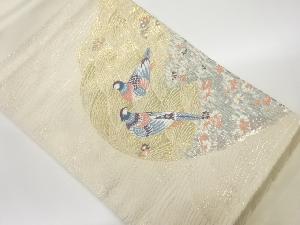 鳥に波・花々模様織出し名古屋帯